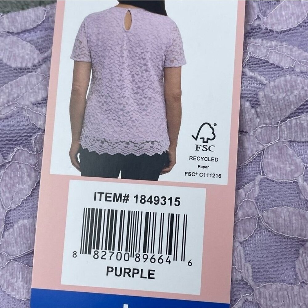 Teddi Rose Purple Lace Short-Sleeve Top Keyhole Back Large d1009 - Picture 3 of 8